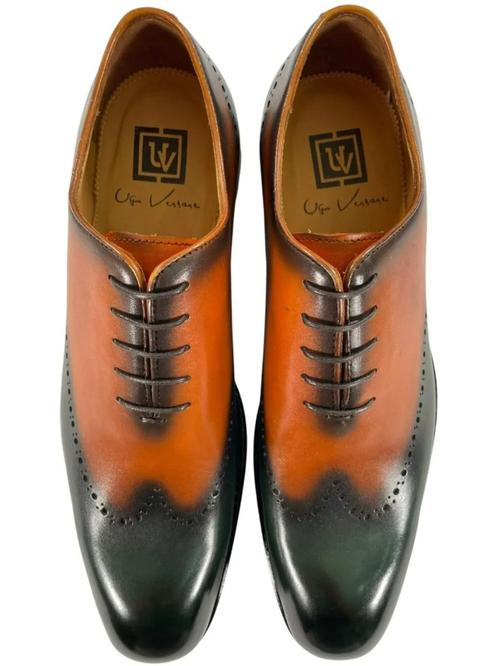 UGo Vasare Williams Green/Caramel Calfskin Oxford Shoes W/Dust Bags Men's Size 8